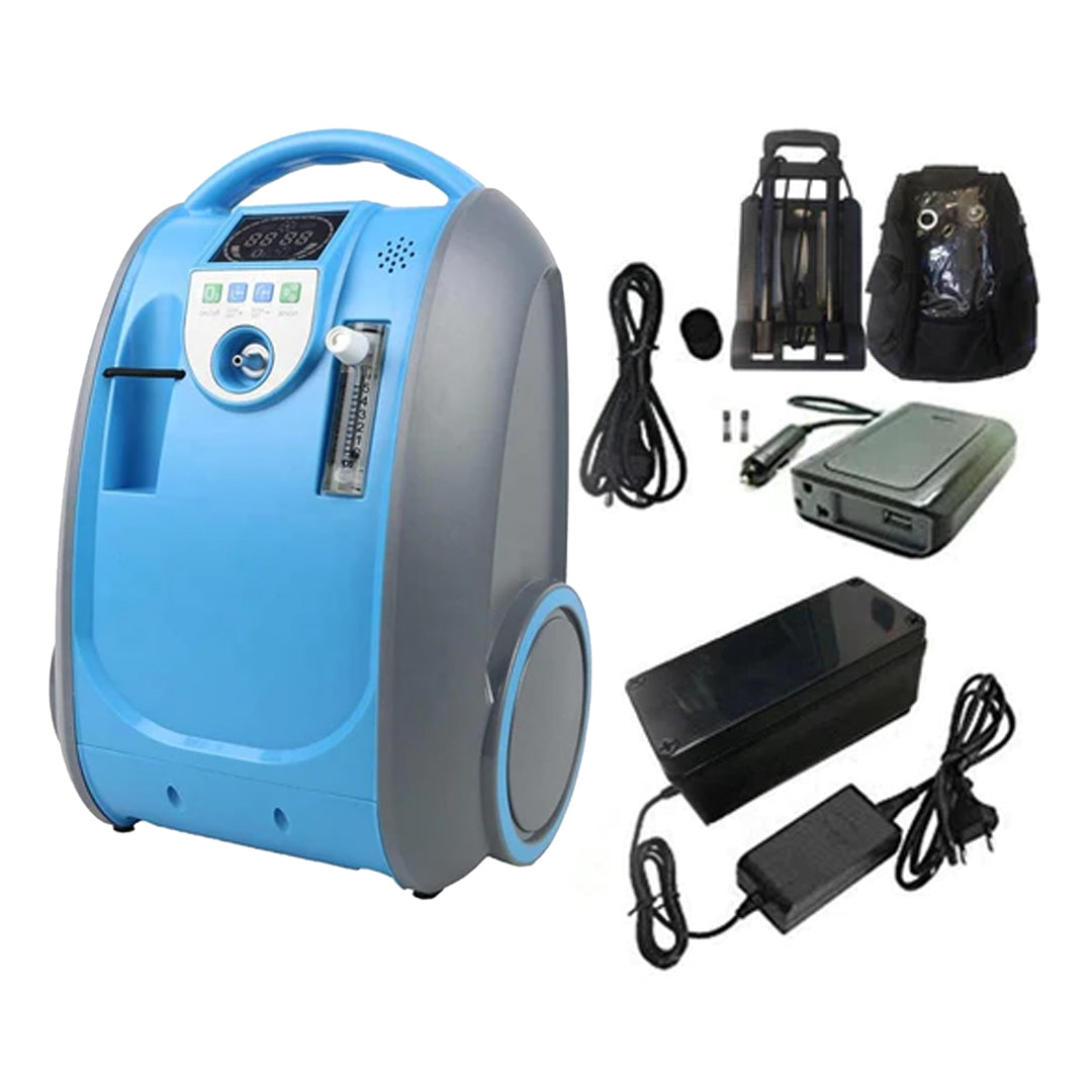1-5L Continuous  Flow Portable Oxygen Concentrator with Battery, Free Carry Bag and Portable Trolley