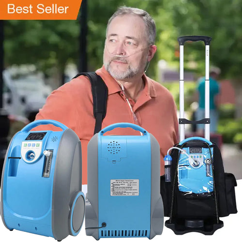 1-5L Continuous  Flow Portable Oxygen Concentrator with Battery, Free Carry Bag and Portable Trolley