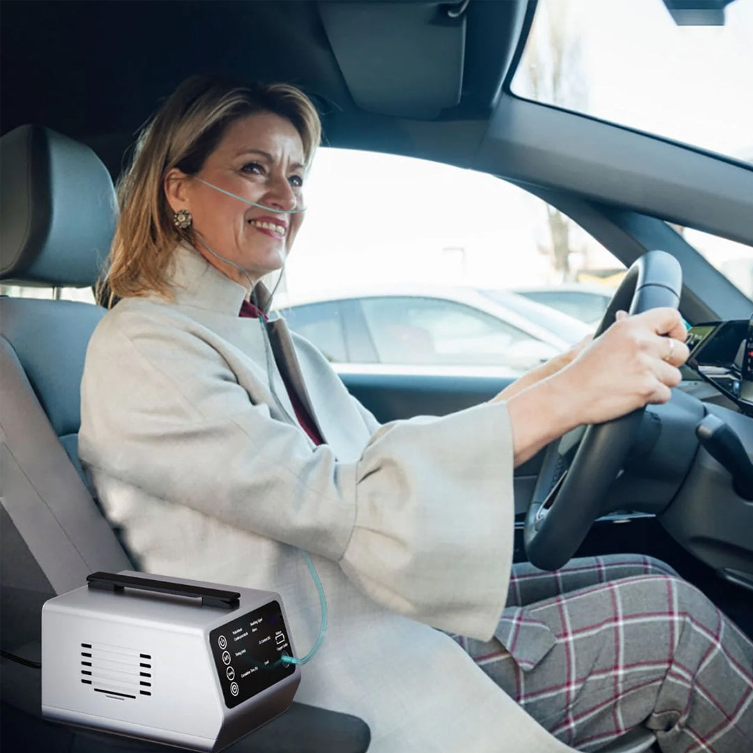 Tragbarer Sauerstoffkonzentrator für das Auto für große Höhen und Reisen + kostenlose Batterie und Adapter