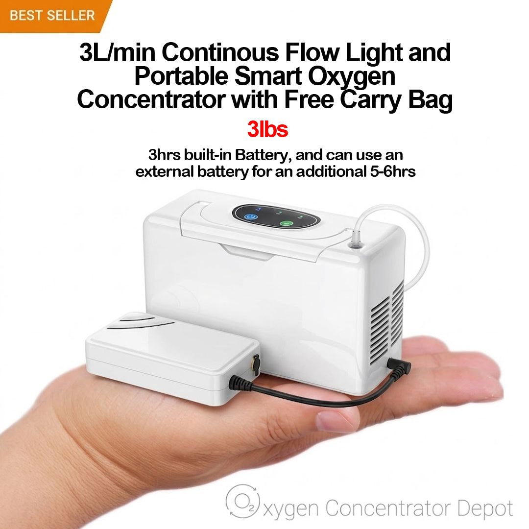 3L/min Continous Flow Light and Portable Smart Oxygen Concentrator with Free Carry Bag