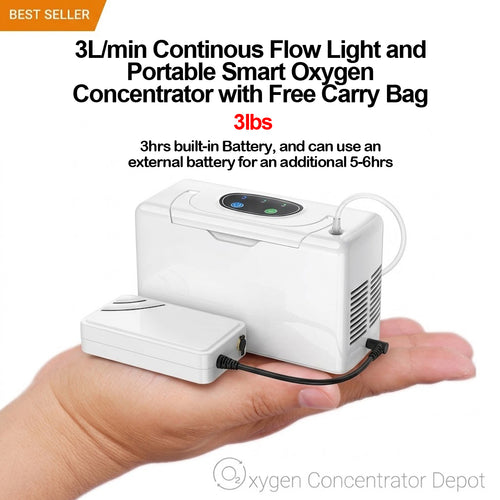 3L/min Continous Flow Light and Portable Smart Oxygen Concentrator with Free Carry Bag