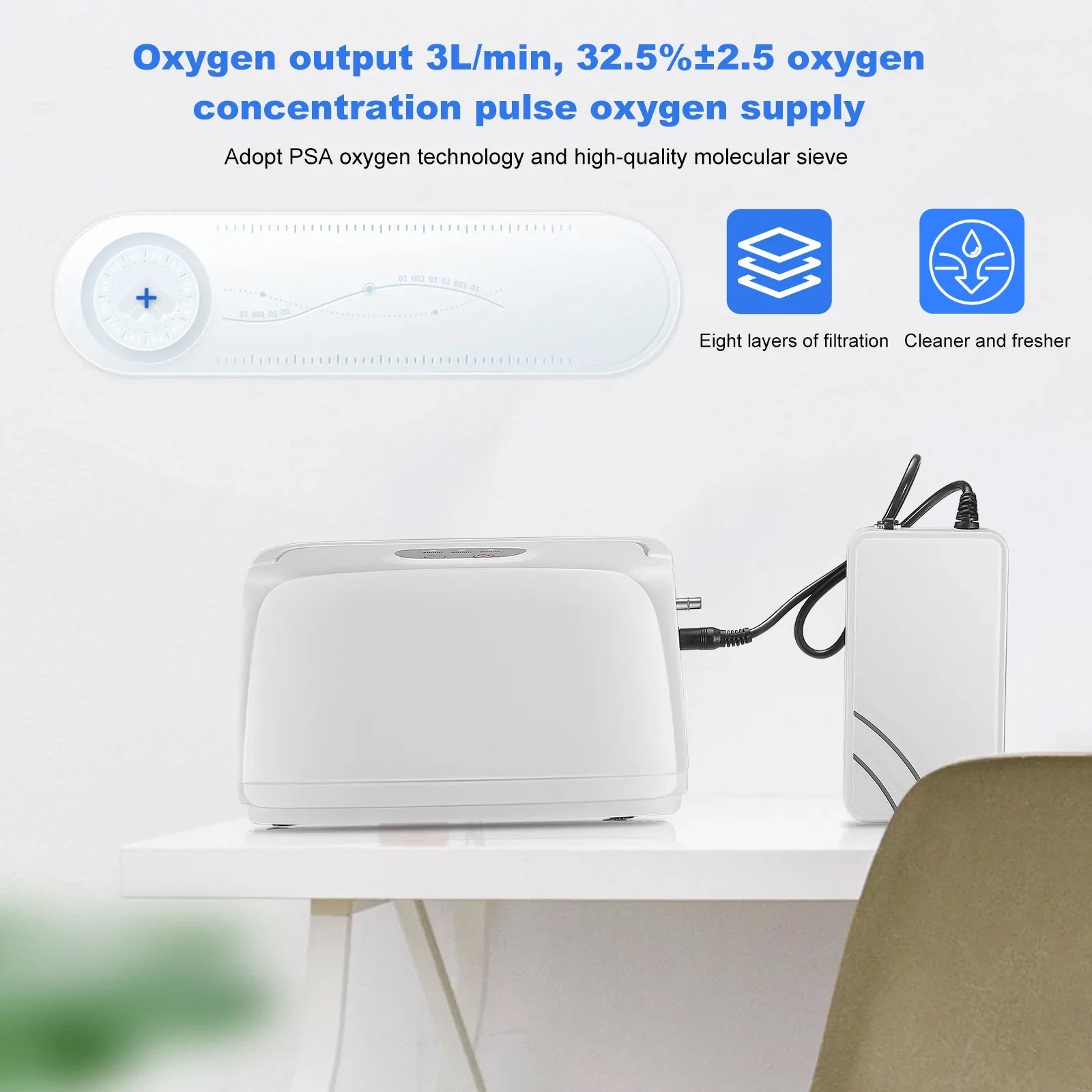3L/min Pulse Flow Light and Portable Smart Oxygen Concentrator