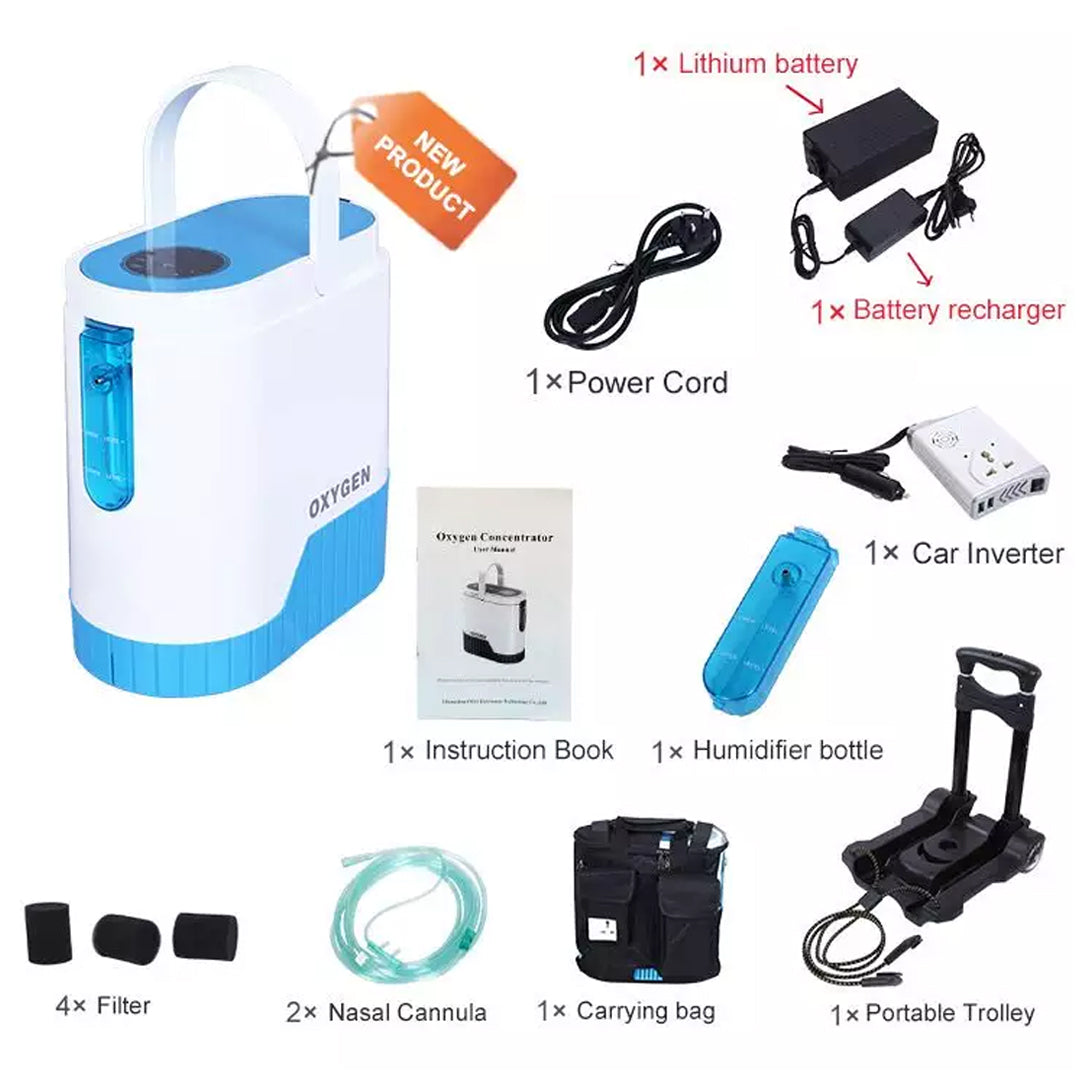 RevitalizeO2 1-5L Continuous Flow Portable Oxygen Concentrator with Battery, Free Carry Bag and Portable Trolley