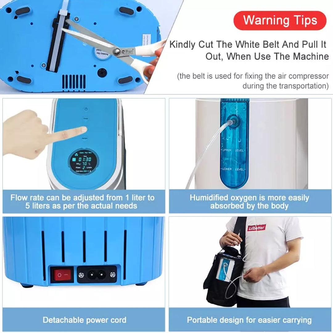 RevitalizeO2 1-5L Continuous Flow Portable Oxygen Concentrator with Battery, Free Carry Bag and Portable Trolley